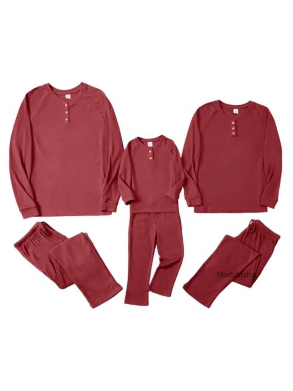 Waffle Knit Matching Kids Pajama Set Long Sleeve Lounge Joggers with Pockets